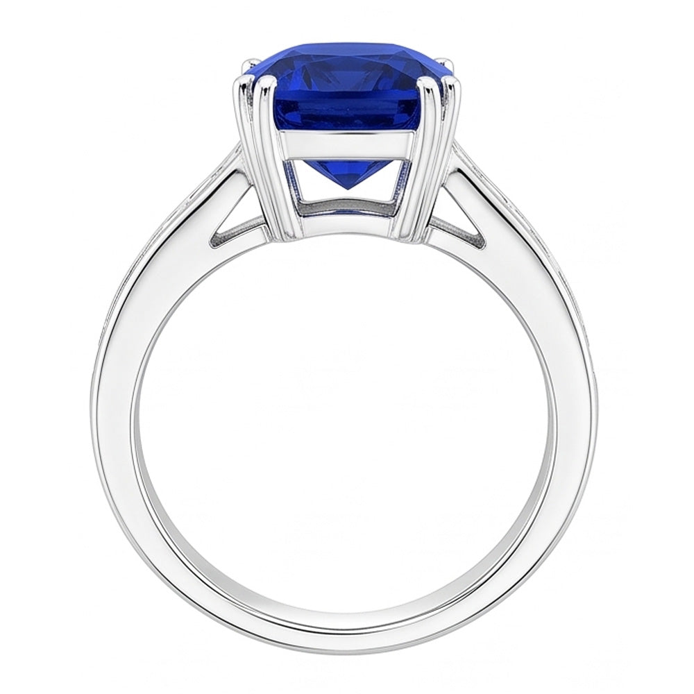 Baguette Natural Earth Mined Diamond Cushion Blue Sapphire Ring 4 Carats Gold 14K Jewelry