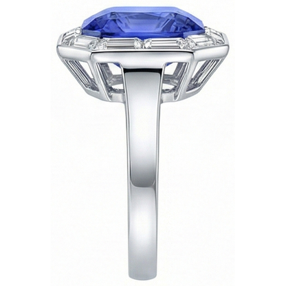 Baguette Natural Earth Mined Diamond Halo Radiant Blue Sapphire Ring 3.50 Carats 14K Gold