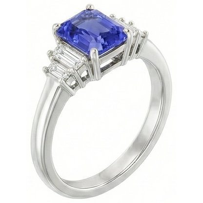 Baguette Natural Earth Mined Diamond Ring Ceylon Sapphire Jewelry 2.50 Carats 4 Prong Set