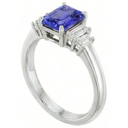 Baguette Natural Earth Mined Diamond Ring Ceylon Sapphire Jewelry 2.50 Carats 4 Prong Set