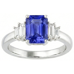 Baguette Natural Earth Mined Diamond Ring Ceylon Sapphire Jewelry 2.50 Carats 4 Prong Set