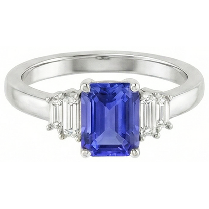 Baguette Natural Earth Mined Diamond Ring Ceylon Sapphire Jewelry 2.50 Carats 4 Prong Set