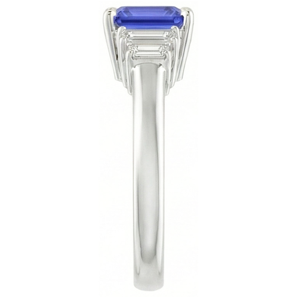 Baguette Natural Earth Mined Diamond Ring Ceylon Sapphire Jewelry 2.50 Carats 4 Prong Set