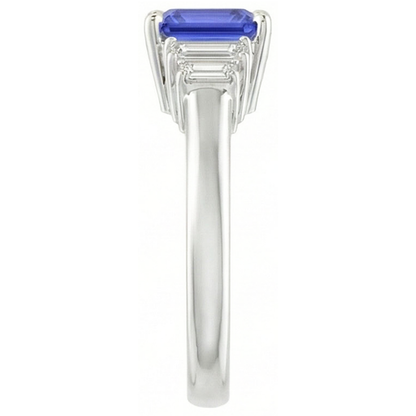 Baguette Natural Earth Mined Diamond Ring Ceylon Sapphire Jewelry 2.50 Carats 4 Prong Set