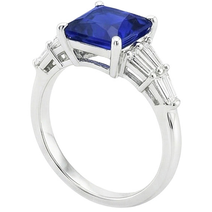 Baguette Natural Earth Mined Diamond Ring & Princess Ceylon Sapphire Gemstone 5.50 Carats