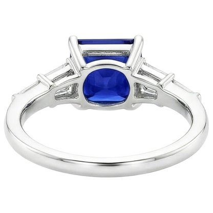 Baguette Natural Earth Mined Diamond Ring & Princess Ceylon Sapphire Gemstone 5.50 Carats