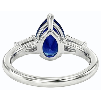Baguette Natural Earth Mined Diamond Three Stone Ceylon Sapphire Ring 2.50 Carats