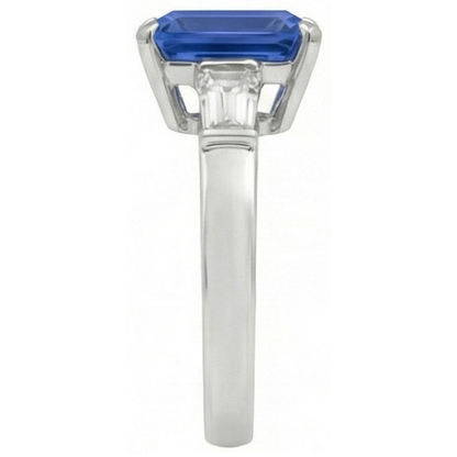Baguette Natural Earth Mined Diamond Three Stone Emerald Ceylon Sapphire Ring 3.50 Carats