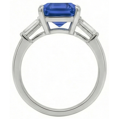 Baguette Natural Earth Mined Diamond Three Stone Emerald Ceylon Sapphire Ring 3.50 Carats
