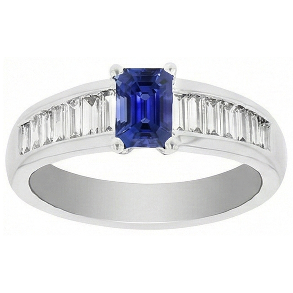 Baguette Natural Earth Mined Diamond Wedding Ring 2 Carats Emerald Blue Sapphire Gemstone