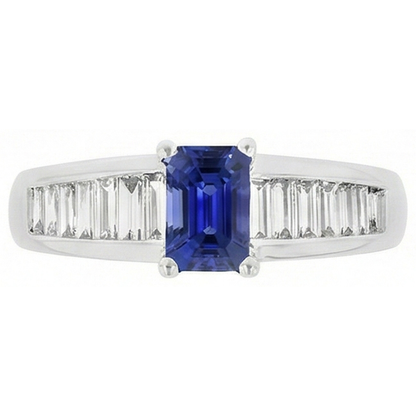 Baguette Natural Earth Mined Diamond Wedding Ring 2 Carats Emerald Blue Sapphire Gemstone