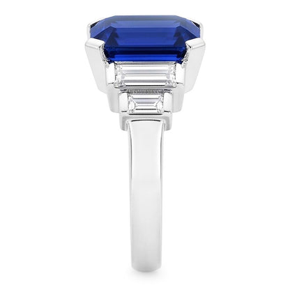 Baguette Natural Earth Mined Diamond & Radiant Cut Blue Sapphire Ring Bar Set 2 Carats