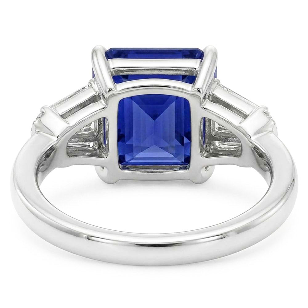 Baguette & Round Natural Earth Mined Diamond Ceylon Sapphire Ring Emerald Cut 2.50 Carats