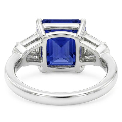 Baguette & Round Natural Earth Mined Diamond Ceylon Sapphire Ring Emerald Cut 2.50 Carats