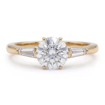 Baguette & Round Old Cut Natural Earth Mined Diamond 3 Stone Ring 6 Prong Set 2.50 Carats