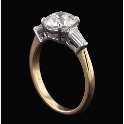 Baguette & Round Old Cut Natural Earth Mined Diamond 3 Stone Ring 6 Prong Set 2.50 Carats