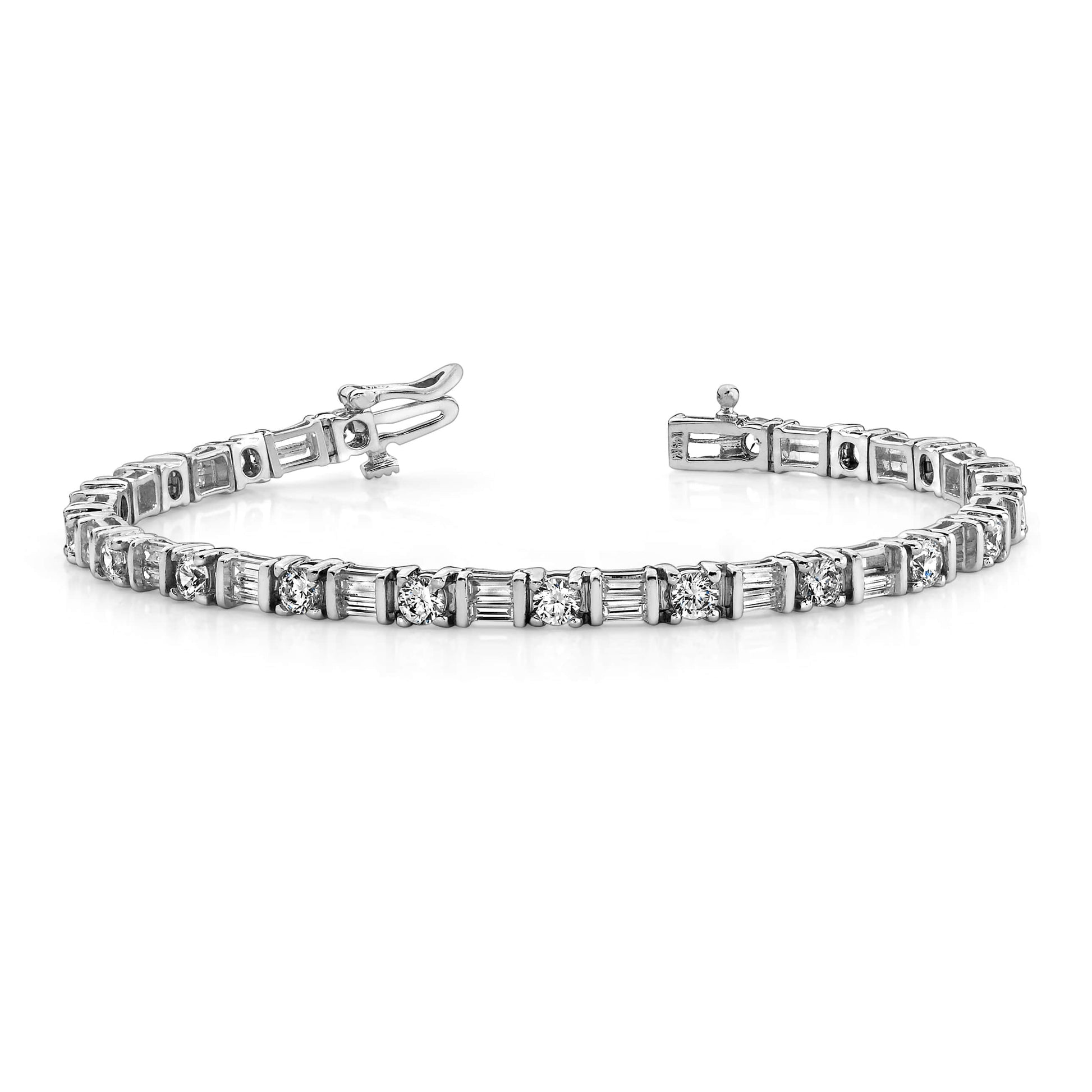 Baguette And Round Lab Grown Diamond Tennis Bracelet Solid White Gold 9.50 Ct