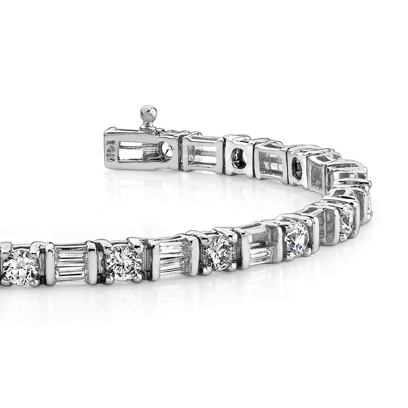 Baguette And Round Lab Grown Diamond Tennis Bracelet Solid White Gold 9.50 Ct