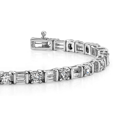 Baguette And Round Lab Grown Diamond Tennis Bracelet Solid White Gold 9.50 Ct