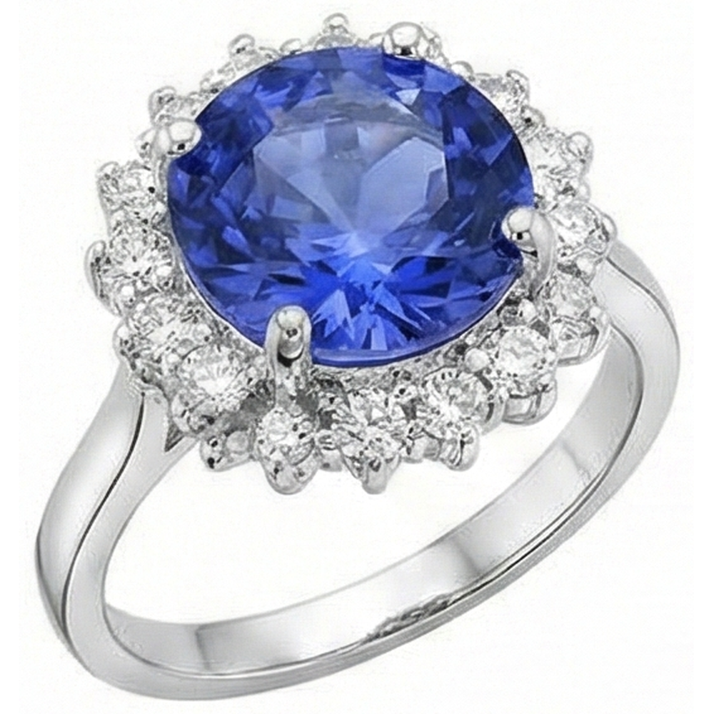 Beautiful 4 Carat Tanzanite Round Natural Earth Mined Diamonds Ring Jewelry