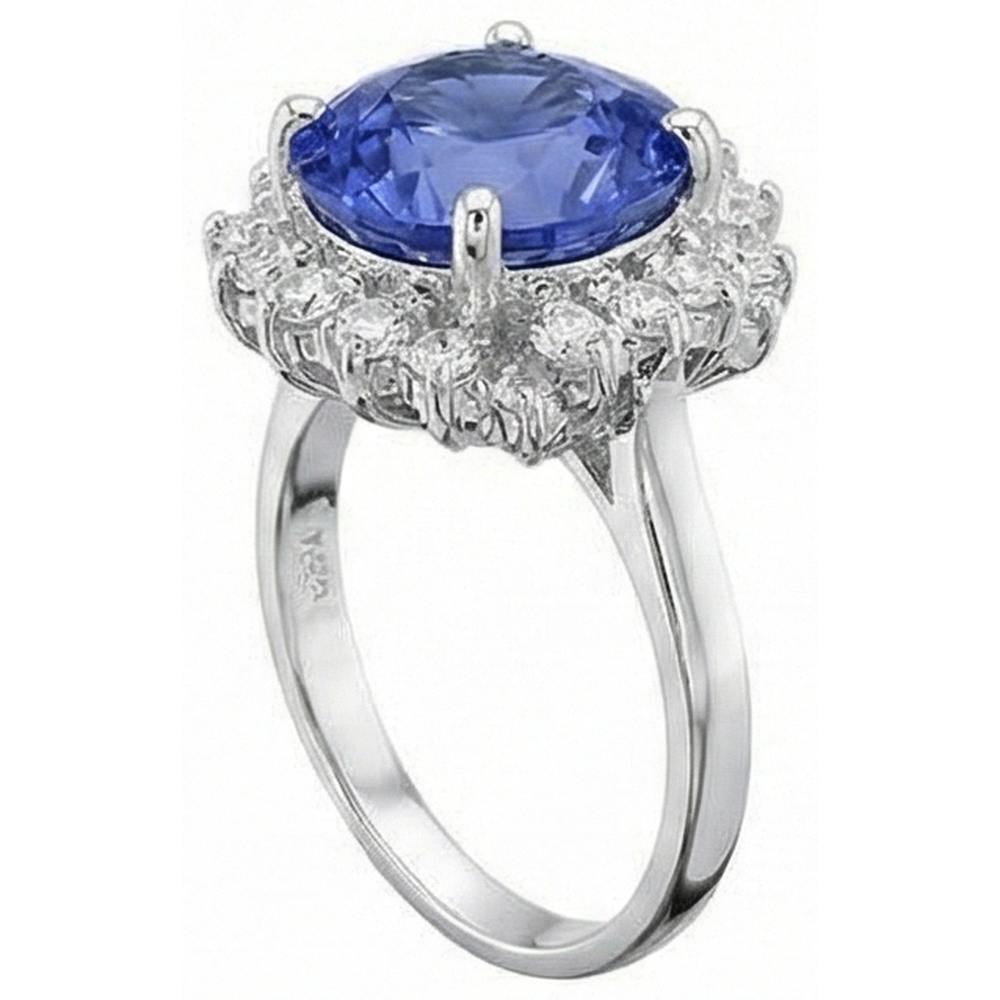 Beautiful 4 Carat Tanzanite Round Natural Earth Mined Diamonds Ring Jewelry