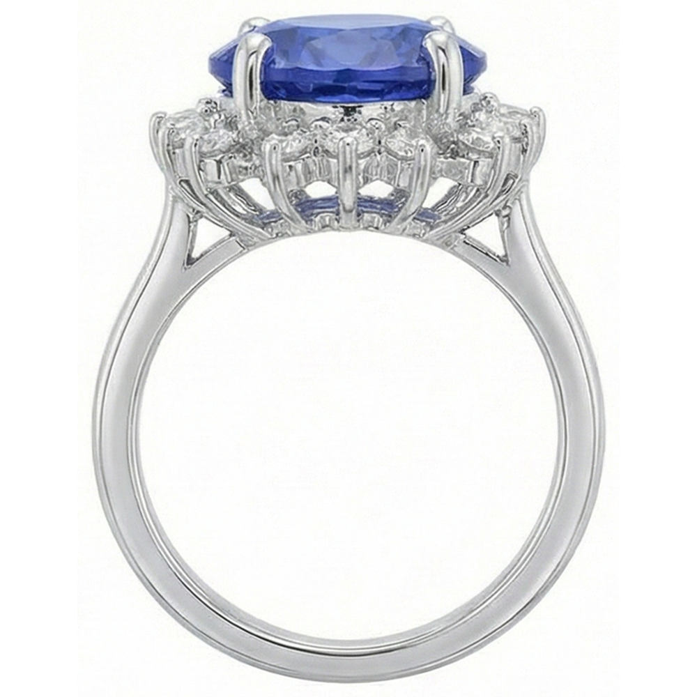 Beautiful 4 Carat Tanzanite Round Natural Earth Mined Diamonds Ring Jewelry