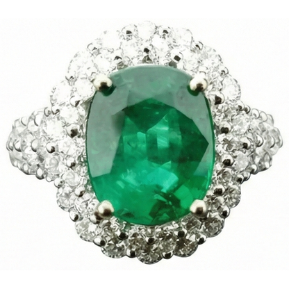 Beautiful Green Emerald With Natural Earth Mined Diamond Wedding Ring White Gold 7.5 Carats