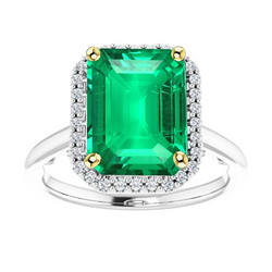 Beautiful Green Emerald Halo Wedding Ring