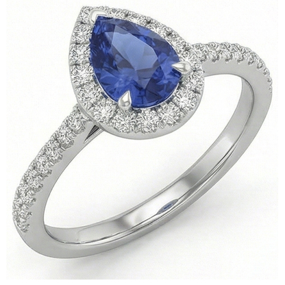 Beautiful Pear Shape Sri Lanka Blue Sapphire Natural Earth Mined Diamond Ring Gold 2 Ct