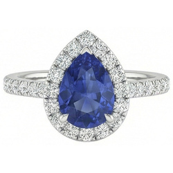 Beautiful Pear Shape Sri Lanka Blue Sapphire Natural Earth Mined Diamond Ring Gold 2 Ct