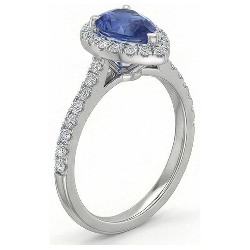 Beautiful Pear Shape Sri Lanka Blue Sapphire Natural Earth Mined Diamond Ring Gold 2 Ct