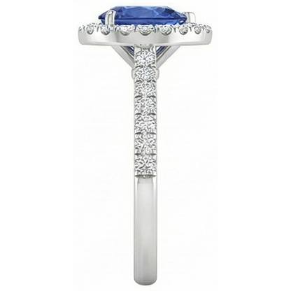 Beautiful Pear Shape Sri Lanka Blue Sapphire Natural Earth Mined Diamond Ring Gold 2 Ct