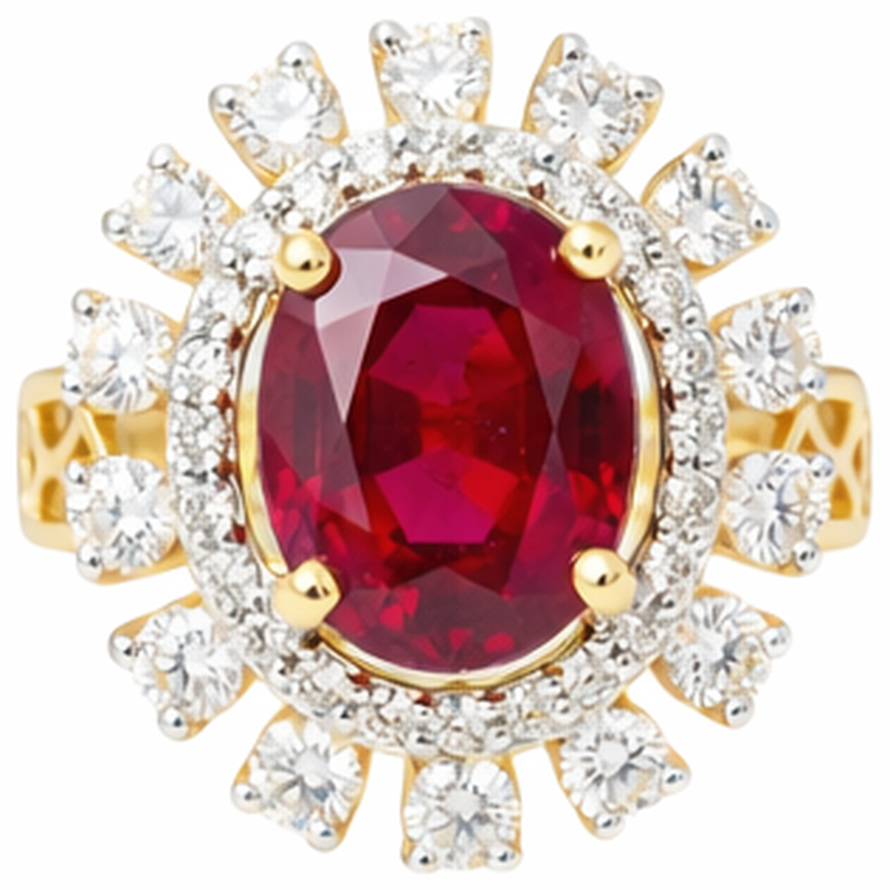 Beautiful Red Oval Shape Ruby IGI CERTIFIED With Diamond Ring 7 Carats Yellow Gold