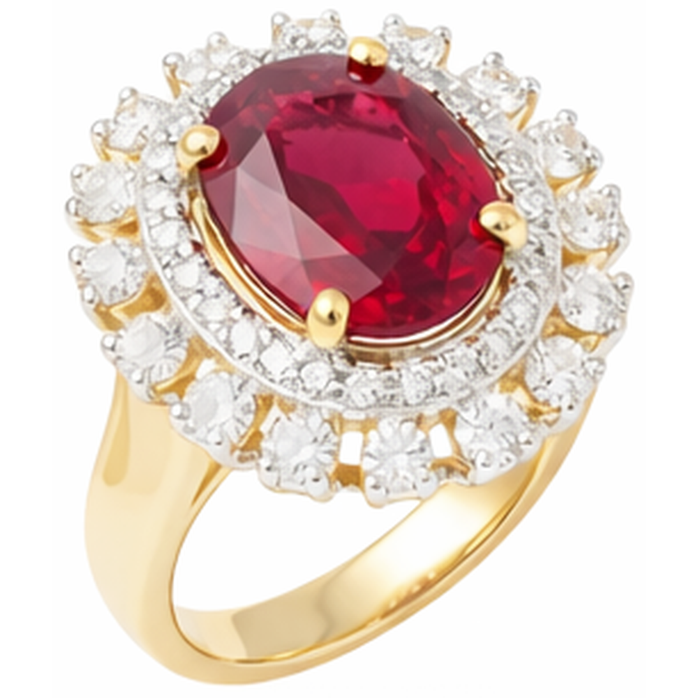 Beautiful Red Oval Shape Ruby IGI CERTIFIED With Diamond Ring 7 Carats Yellow Gold