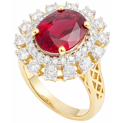 Beautiful Red Oval Shape Ruby IGI CERTIFIED With Diamond Ring 7 Carats Yellow Gold