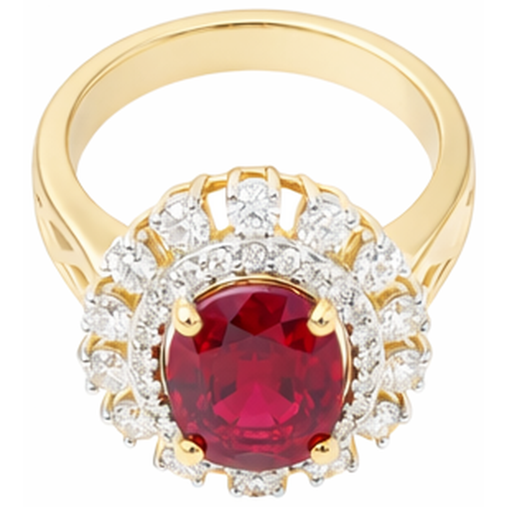Beautiful Red Oval Shape Ruby IGI CERTIFIED With Diamond Ring 7 Carats Yellow Gold