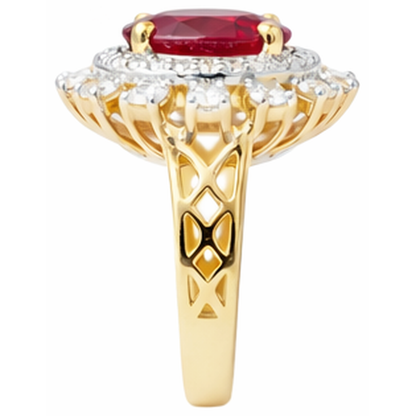 Beautiful Red Oval Shape Ruby IGI CERTIFIED With Diamond Ring 7 Carats Yellow Gold