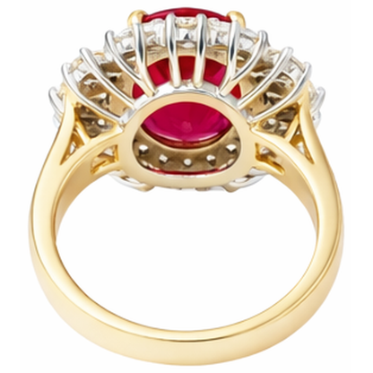 Beautiful Red Oval Shape Ruby IGI CERTIFIED With Diamond Ring 7 Carats Yellow Gold