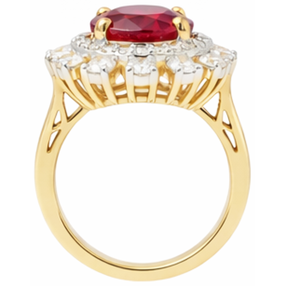 Beautiful Red Oval Shape Ruby IGI CERTIFIED With Diamond Ring 7 Carats Yellow Gold