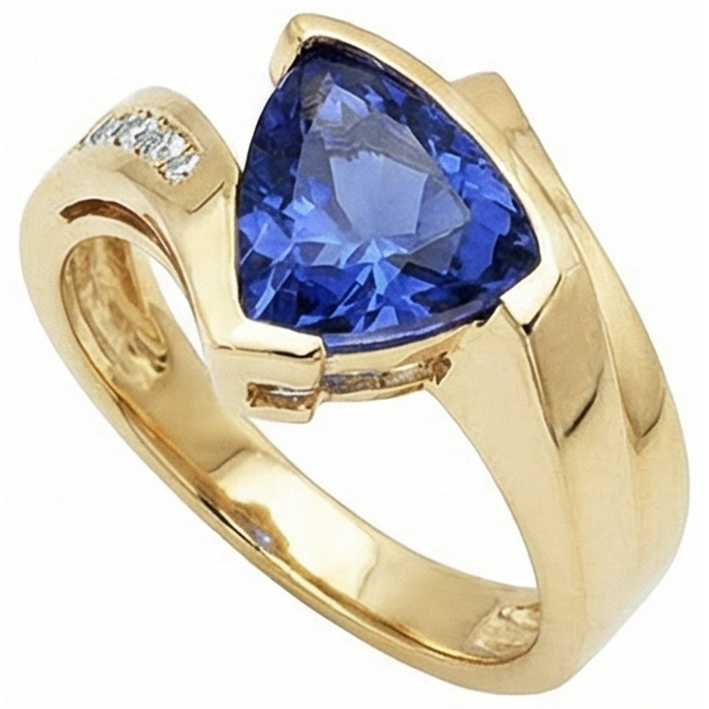 Beautiful Tanzanite Trillion Natural Earth Mined Diamonds Yellow Gold Ring 1.95 Carats
