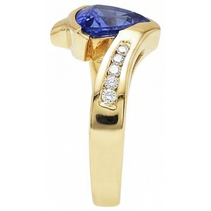 Beautiful Tanzanite Trillion Natural Earth Mined Diamonds Yellow Gold Ring 1.95 Carats