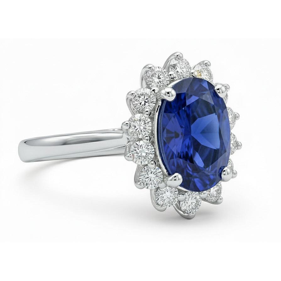 Beautiful Oval Sapphire Halo Engagement Ring