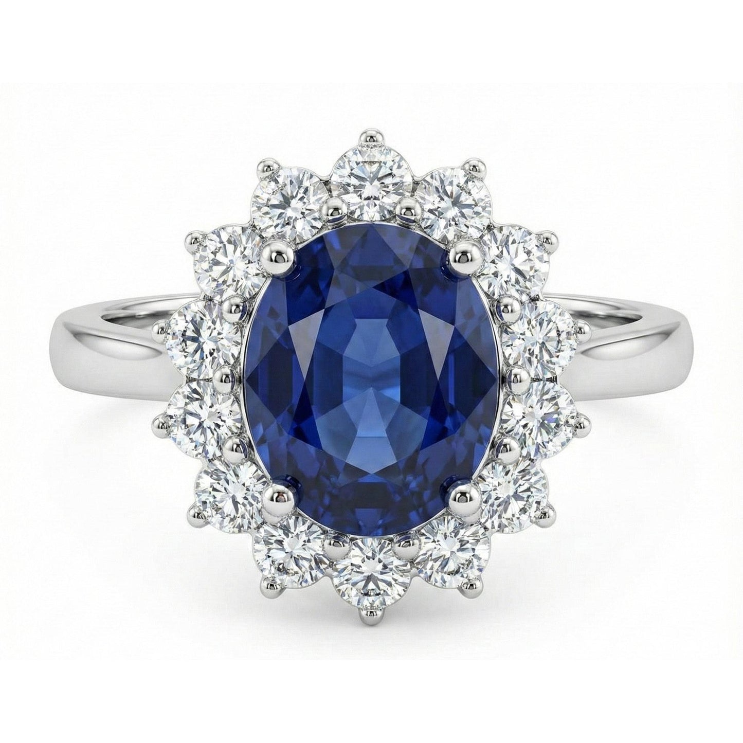Beautiful Oval Sapphire Halo Engagement Ring