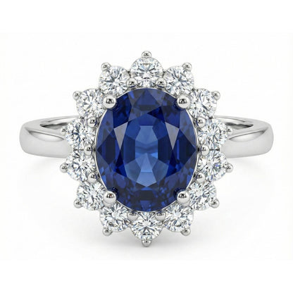 Beautiful Oval Sapphire Halo Engagement Ring