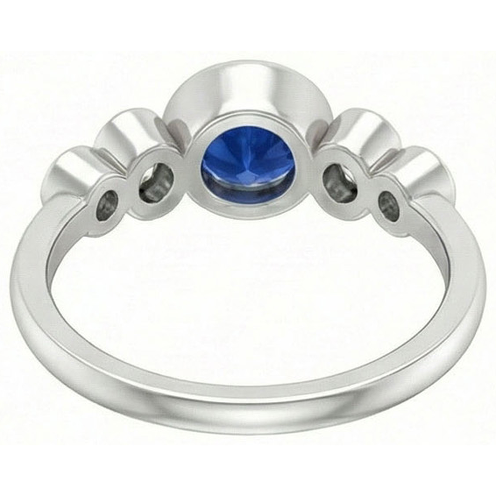 Bezel Set Ceylon Sapphire And Natural Earth Mined Diamond Ring White Gold 14K 2.70 Ct