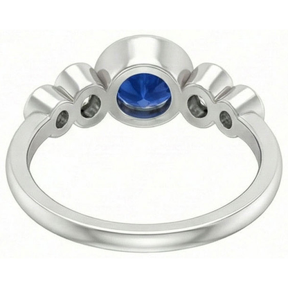 Bezel Set Ceylon Sapphire And Natural Earth Mined Diamond Ring White Gold 14K 2.70 Ct