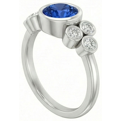Bezel Set Ceylon Sapphire And Natural Earth Mined Diamond Ring White Gold 14K 2.70 Ct