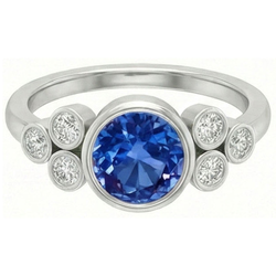 Bezel Set Ceylon Sapphire And Natural Earth Mined Diamond Ring White Gold 14K 2.70 Ct