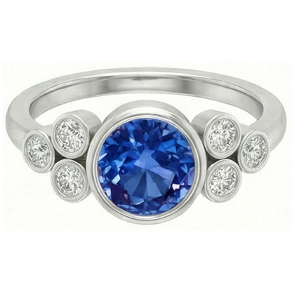 Bezel Set Ceylon Sapphire And Natural Earth Mined Diamond Ring White Gold 14K 2.70 Ct