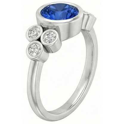 Bezel Set Ceylon Sapphire And Natural Earth Mined Diamond Ring White Gold 14K 2.70 Ct